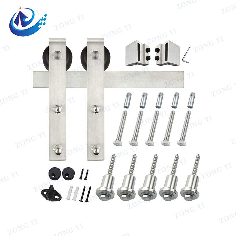 Stainless Steel Sliding Barn Door Flat Track lan Hardware Kit Kanthi Top Mount Gantungan